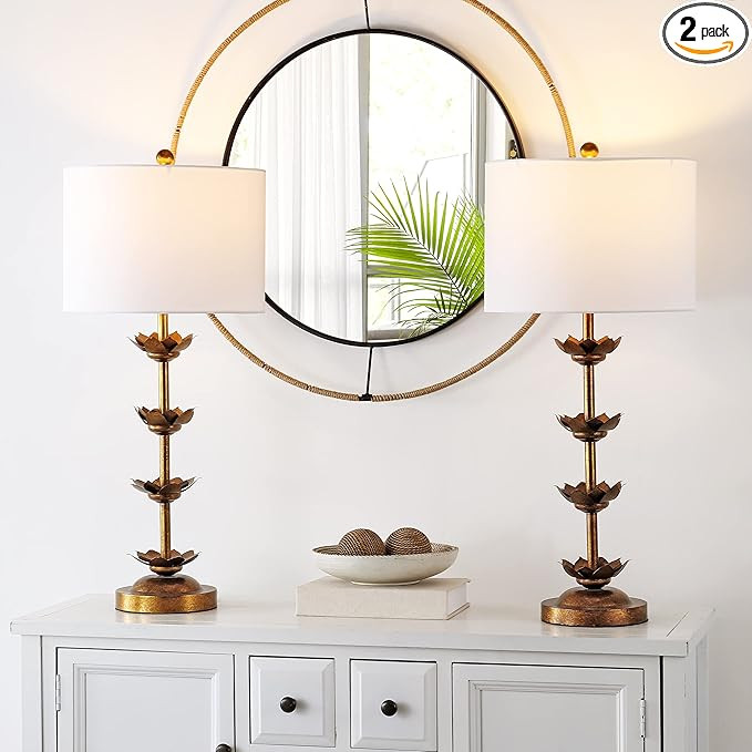 SAFAVIEH Lighting Collection Lani Antique Gold Leaf 32-inch Bedroom Living Room Home Office Desk ... | Amazon (US)