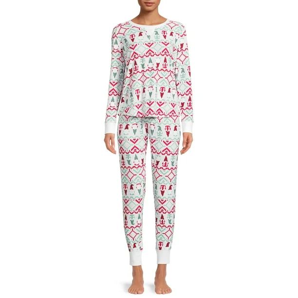 Jaclyn Women and Women's Plus Size Printed Long Sleeve Top and Leggings Pajama Set, 2-Piece | Walmart (US)