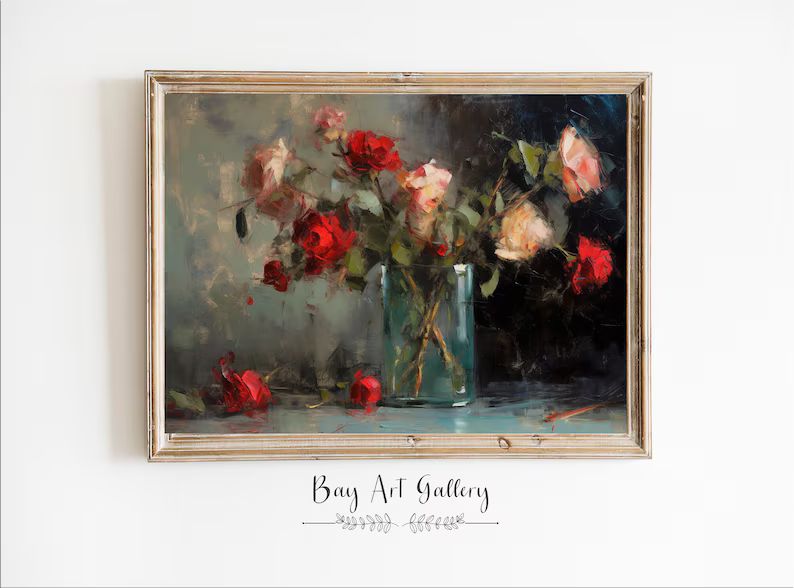 Moody Roses Still Life Painting Romantic Wall Art Decor Floral PRINTABLE - Etsy | Etsy (US)