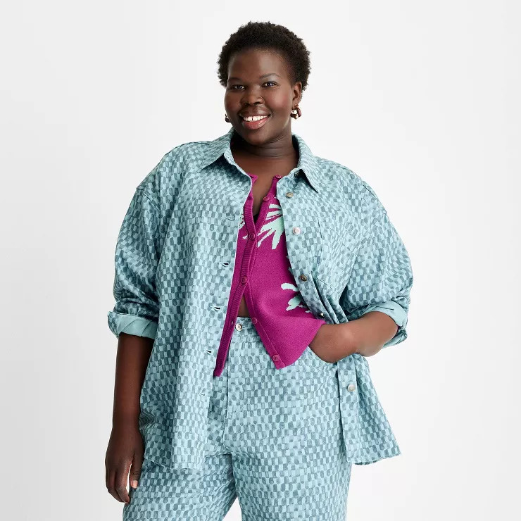 Women's Long Sleeve Checked Denim Shirt - Future Collective™ with Gabriella Karefa-Johnson Blue | Target