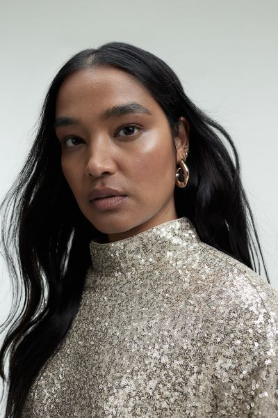 Sequined Blouse - Light beige/sequins - Ladies | H&M US | H&M (US + CA)