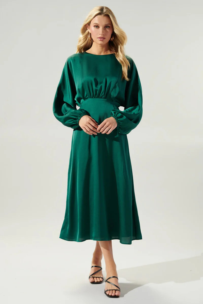 Chateau Satin Dolman Sleeve Midi Dress | Sugarlips