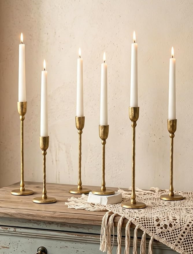 NUPTIO Gold Taper Candle Holders: Tall Brass Candlestick Holder Set of 6 | Amazon (US)