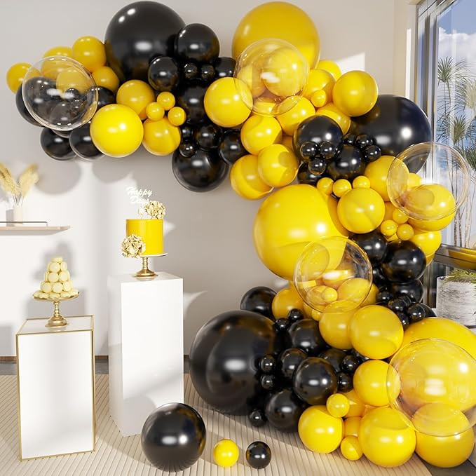 Black and Yellow Balloon Arch Kit, 151Pcs Yellow Black Bobo Balloons Garland 18 12 10 5 inch for ... | Amazon (US)