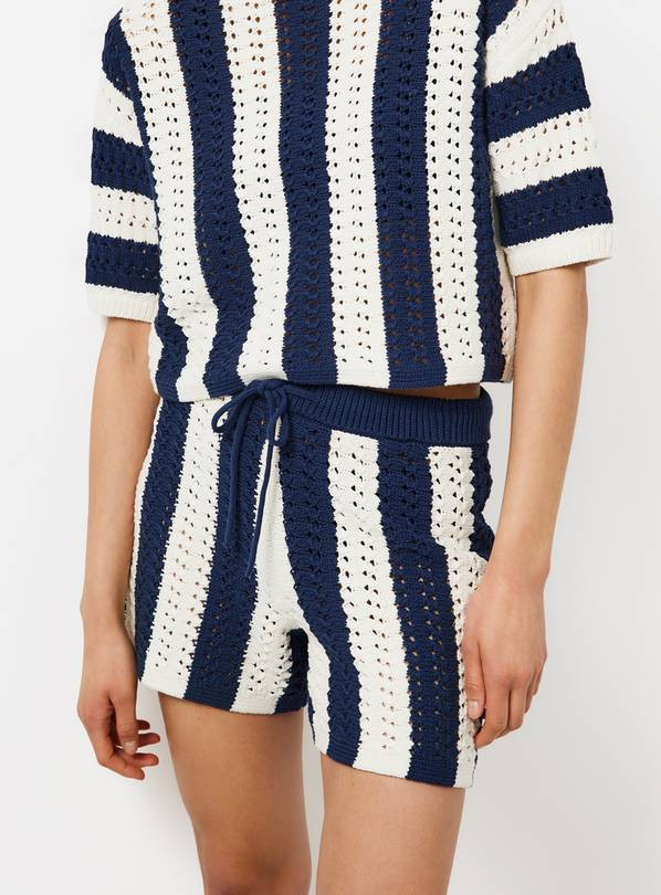 Buy Navy Vertical Stripe Crochet Co-ord Shorts XL | Co-ords | Tu | Tu Clothing