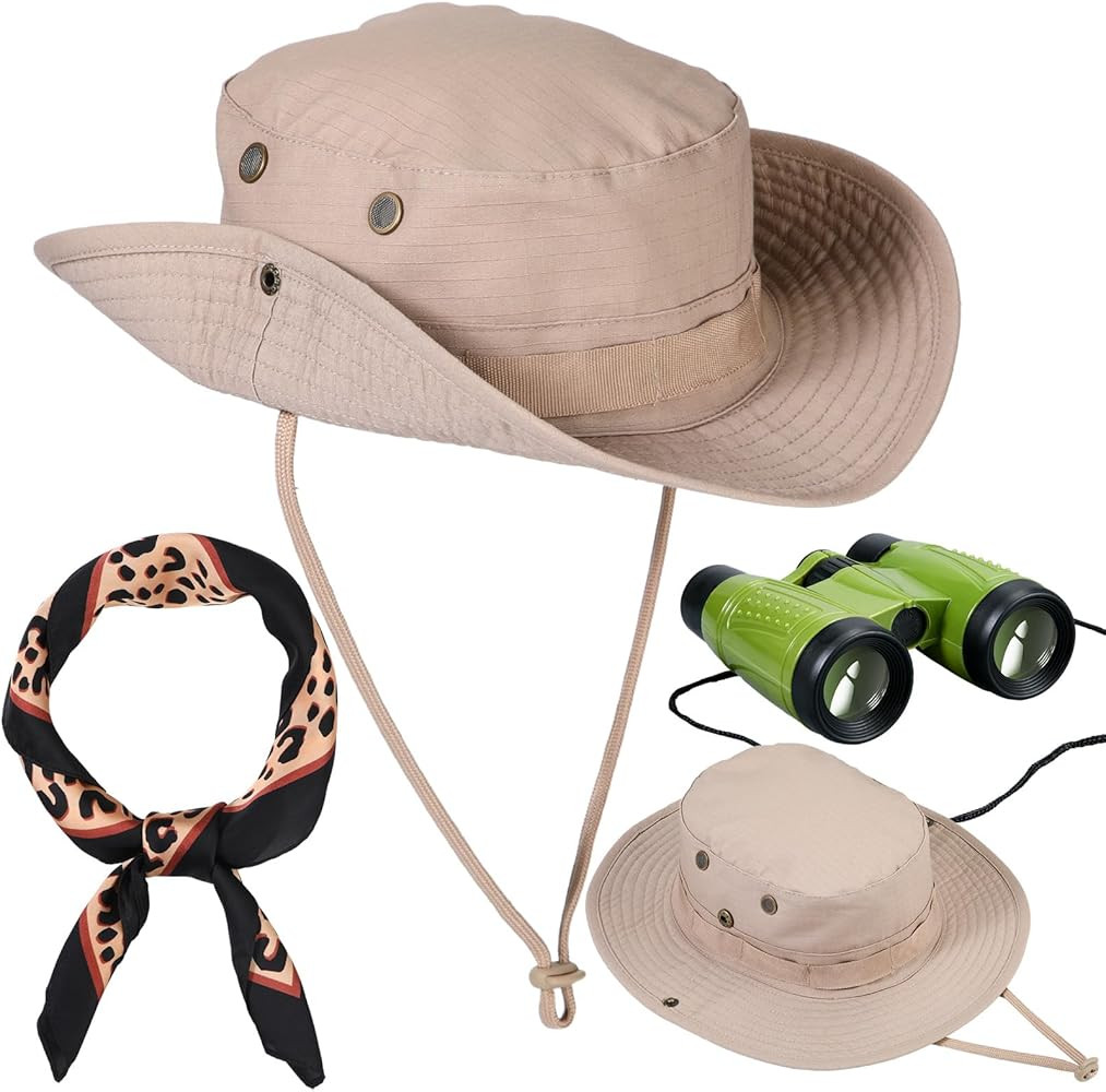 Jecery 3 Pcs Women Safari Costume Sun Hats Bucket Hat Leopard Neck Scarf Binoculars Safari Outfit... | Amazon (US)