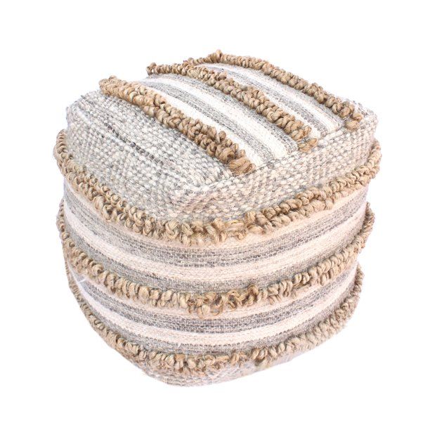 GDF Studio Cube Hand-Woven Wool/Cotton/Polystyrene Poufs, Gray/Beige | Walmart (US)