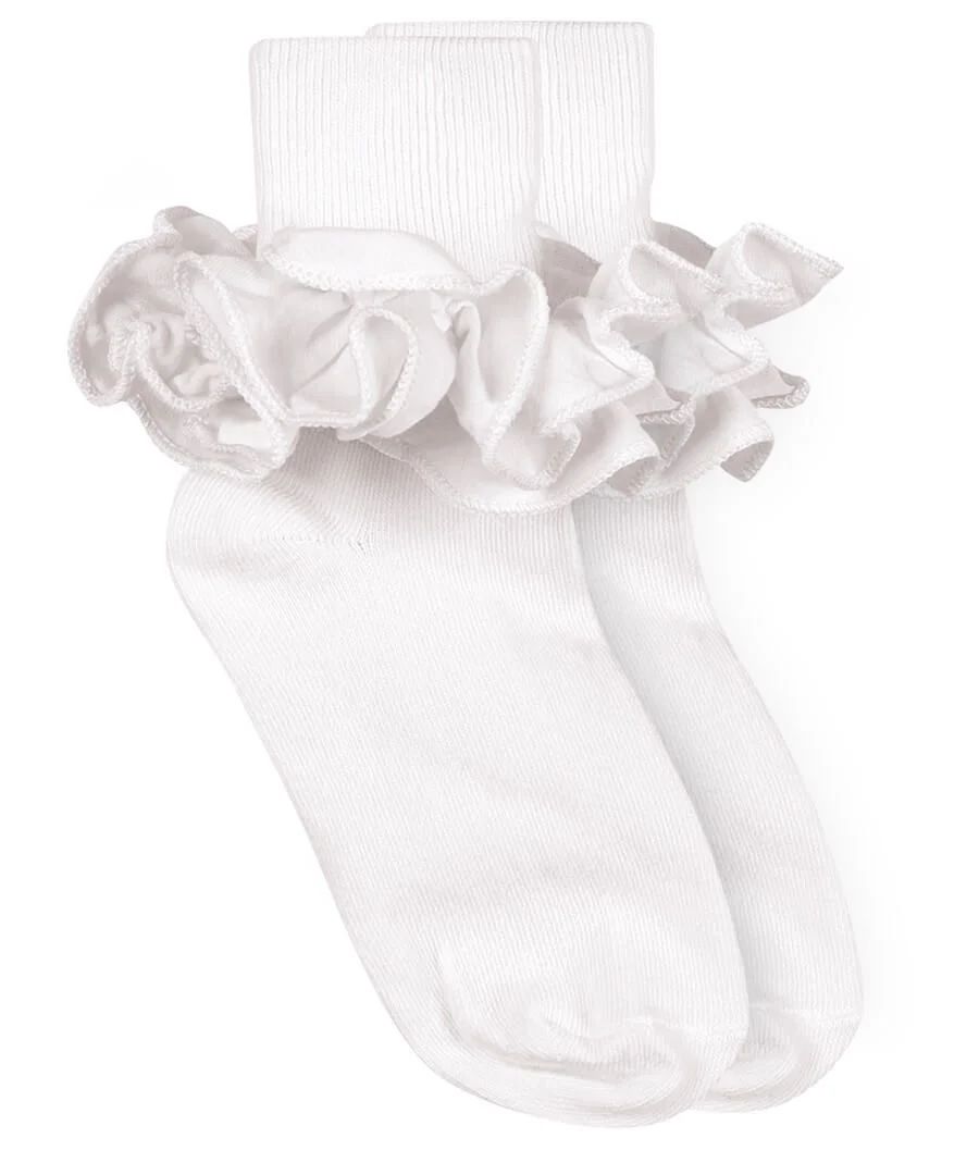 Jefferies Misty Ruffle Turn Cuff Socks - White | JoJo Mommy