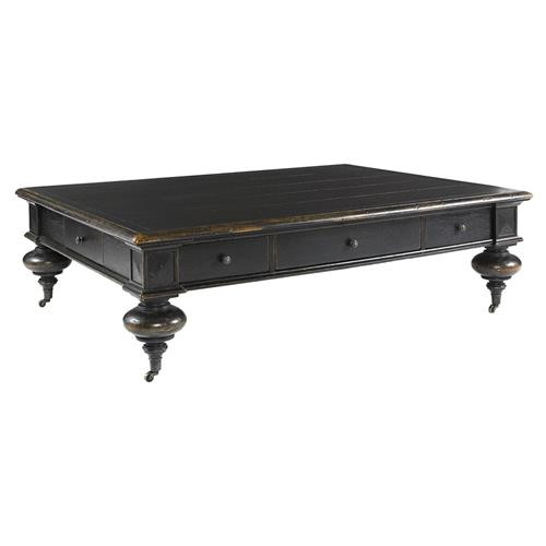 Century Grand Oak French Ebonized Brown Oak 5 Drawer Caster Storage Coffee Table | Kathy Kuo Home