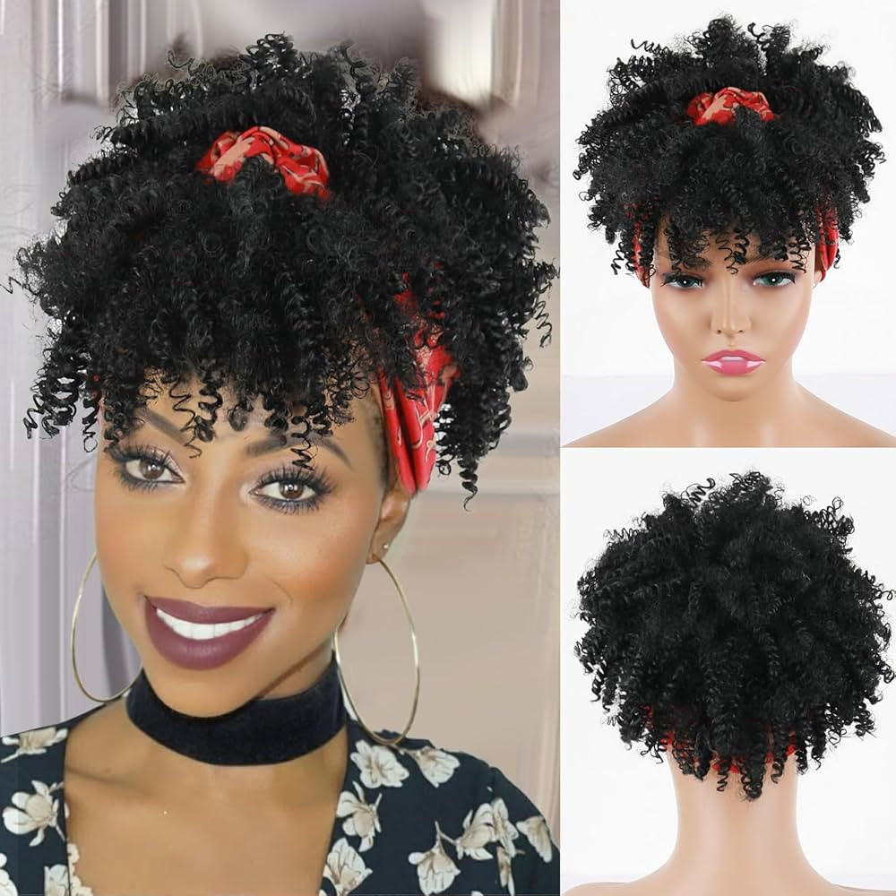 Aisaide Afro Kinky Headband Wig Black Curly Headband Wig with Bangs for Black Women Synthetic Afr... | Amazon (US)