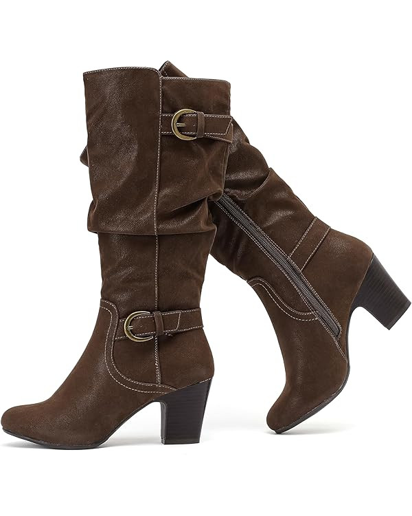 Women's Slouchy Knee High Boots with Chunky Heel, Pointed Toe, Comfortable and Fashionable Fall W... | Amazon (US)