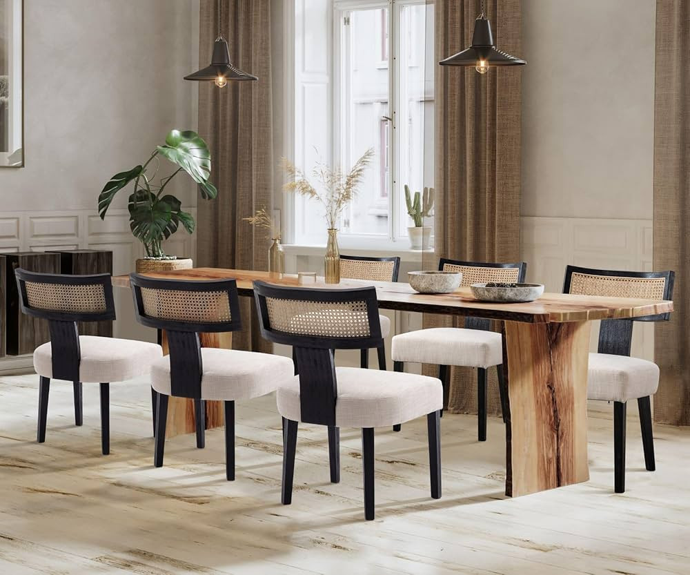 Mid Century Modern Dining chairs set of 6 Linen Upholstered Dining Chairs Farmhouse Dining Room C... | Amazon (US)