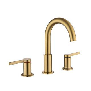 3 Hole 8 in. Widespread 2-Handle High Arc Bathroom Sink Faucet with Pop Up Drain and Water Supply Line in Gold | The Home Depot