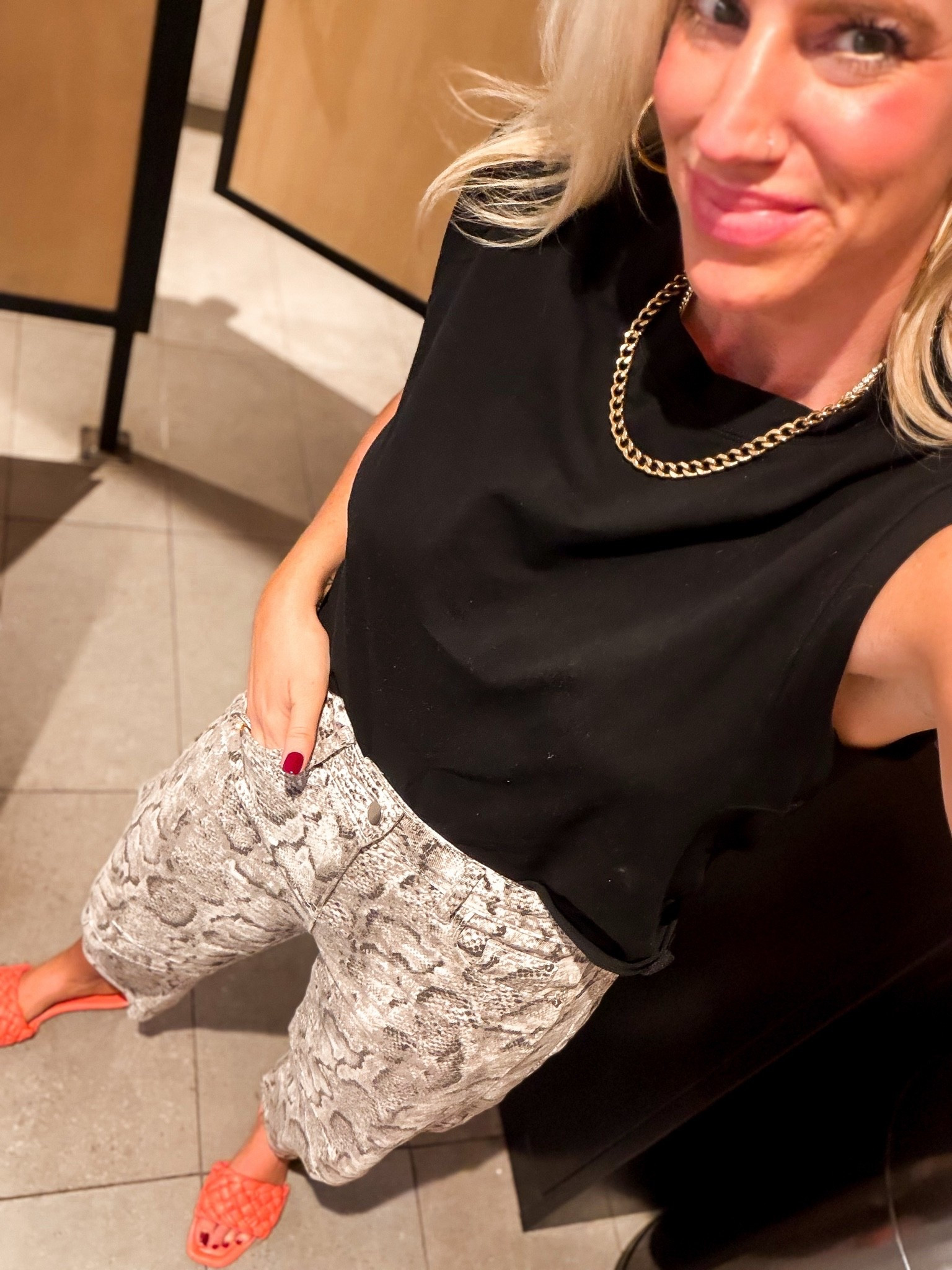 Friday day to night OOTD
Muscle tank + snakeskin barrel jeans 
Jeans fit roomy (I’m a 4 in a small with extra room)
Tank fits tts and wearing small

#LTKootd #LTKOver40 #LTKSaleAlert