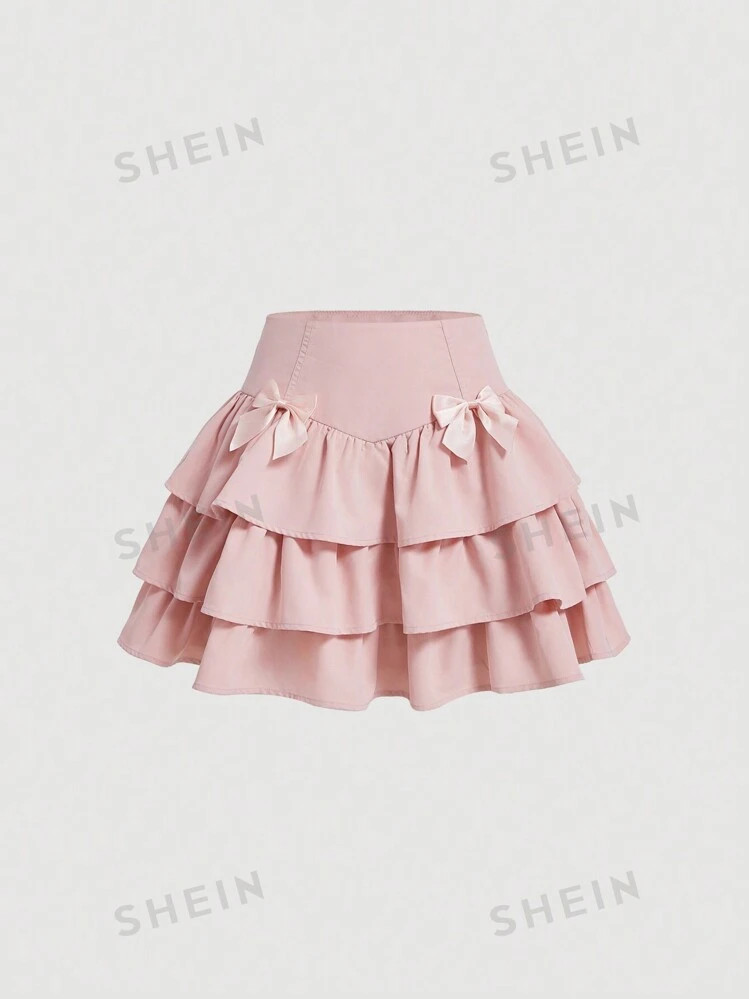 SHEIN MOD Women's Bow Decorated Ruffle Hem Skirt | SHEIN