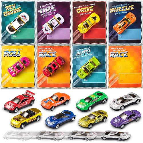 JOYIN 28-Count Valentines Day Gifts Cards, Valentine's Greeting Cards for Kids with Die-Cast Racing Cars Valentine Classroom Exchange Party Favor Toy | Amazon (US)