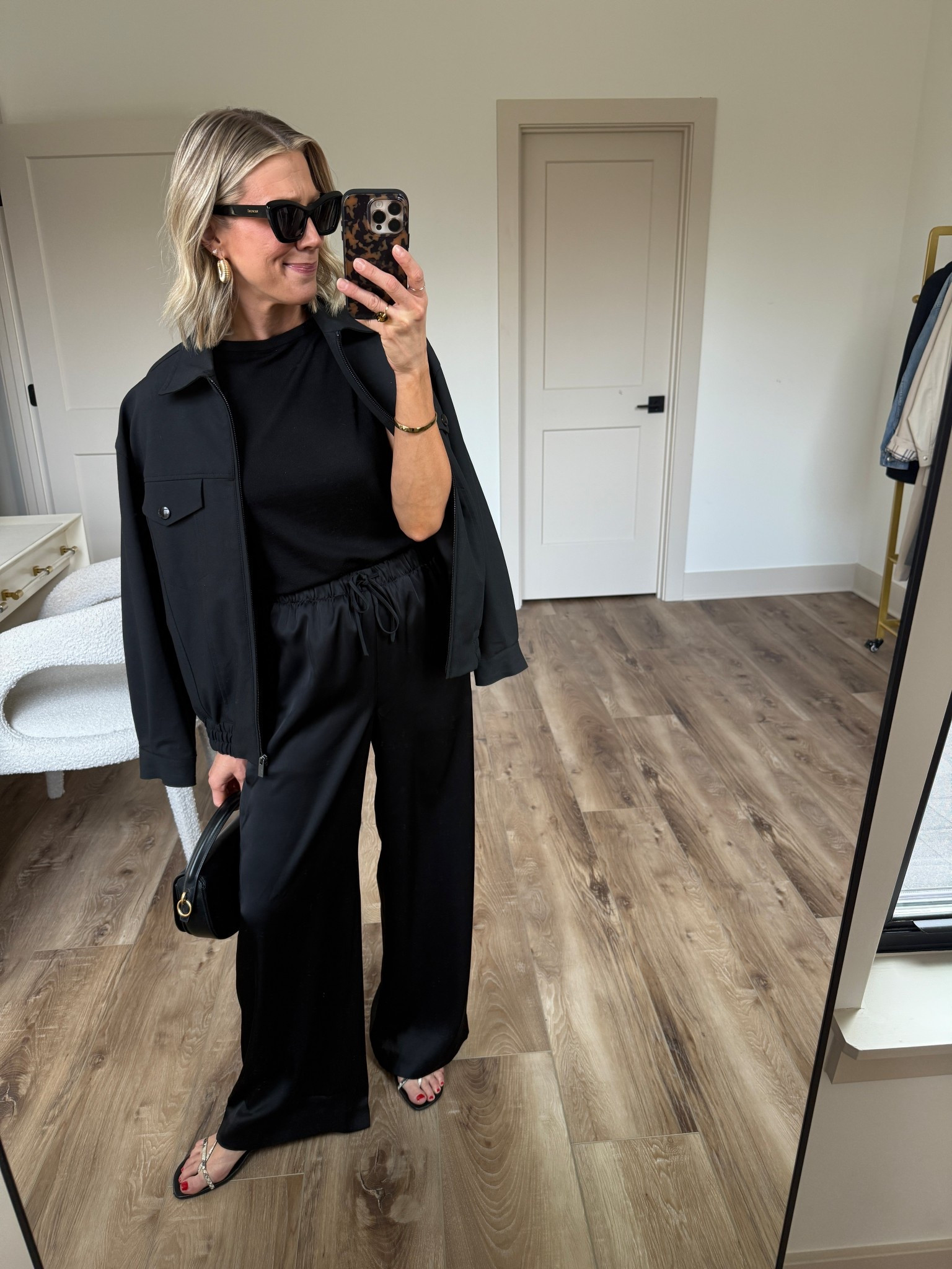 Wearing small satin pants, XS tank, sandals tts, small bomber jacket 

#LTKgrwm #LTKOver40 #LTKootd