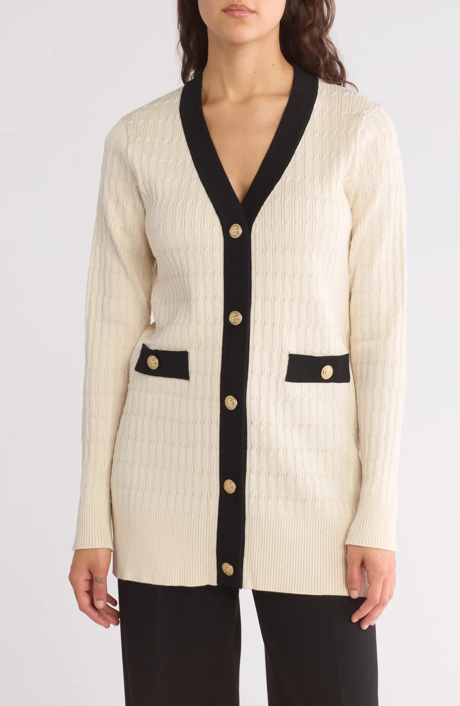 Adrianna Papell Textured Contrast Tipped Cardigan | Nordstromrack | Nordstrom Rack