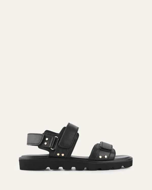 RUFUS FLAT SANDALS BLACK LEATHER | Jo Mercer (AU)
