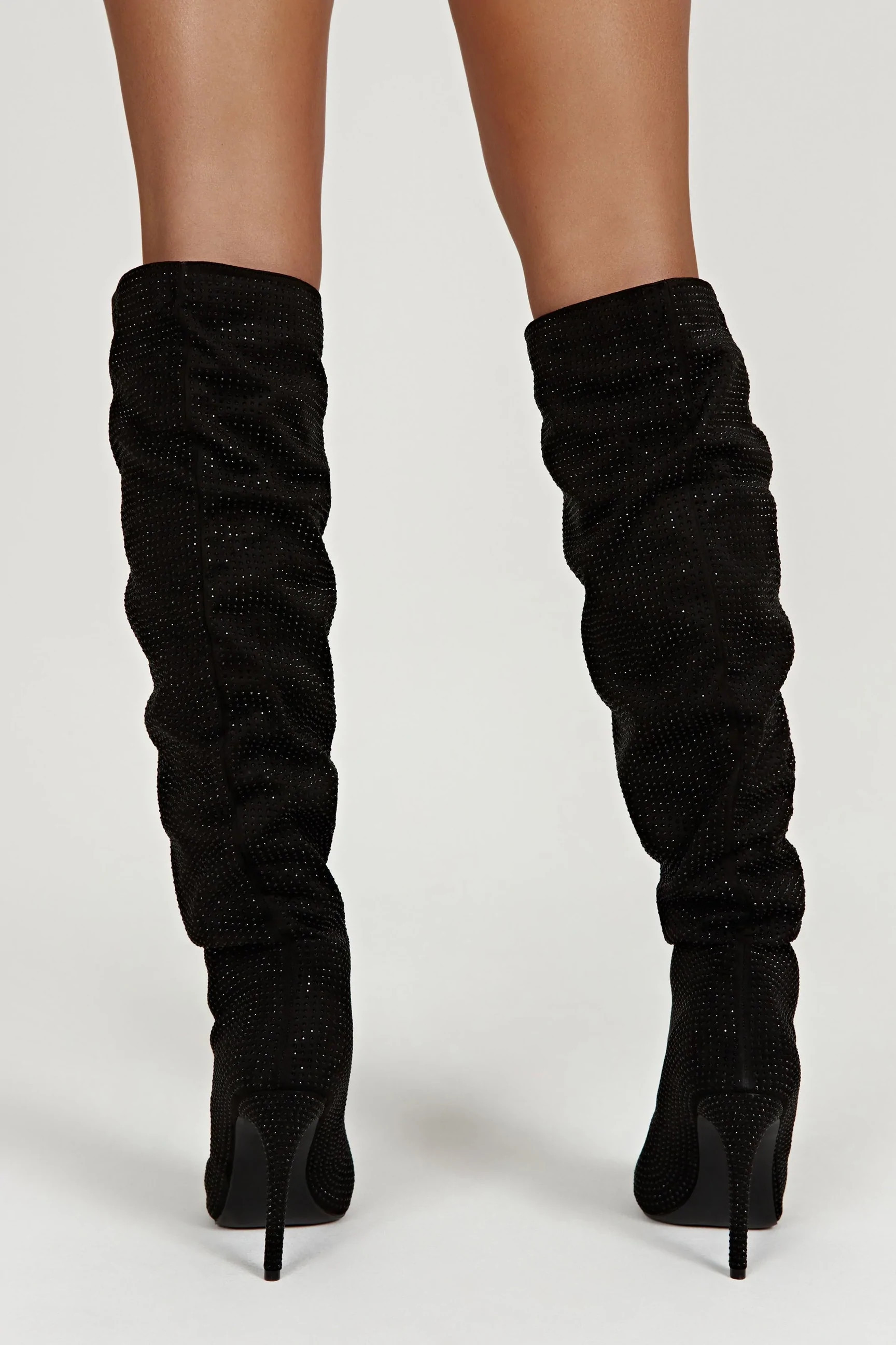 Jenner Diamante High Heel Boot - Black | MESHKI US