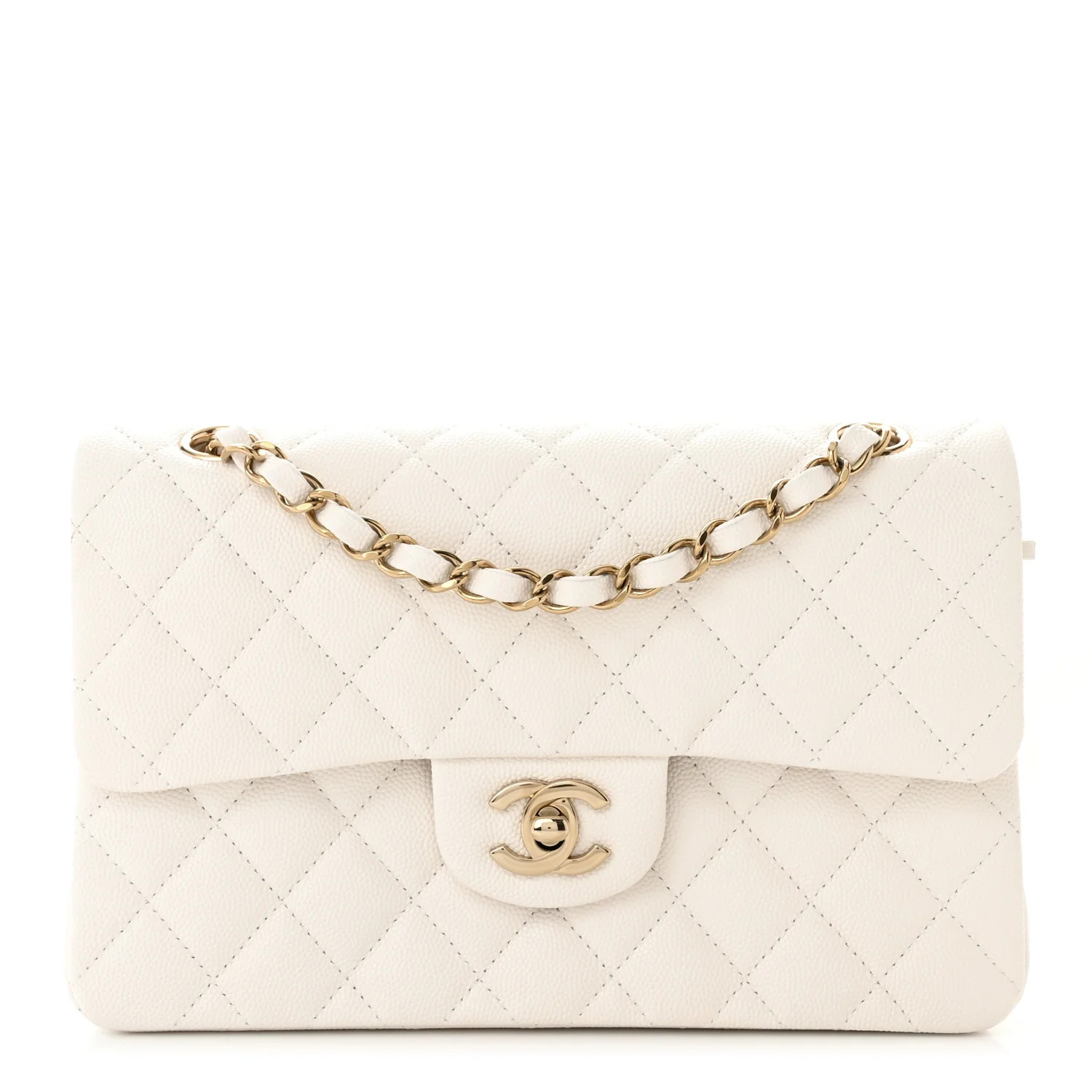 Caviar Quilted Small Double Flap White | FASHIONPHILE (US)