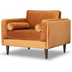 Hudson Mid-Century Modern Pillow Back Velvet Upholstered Armchair in Orange | Homesquare