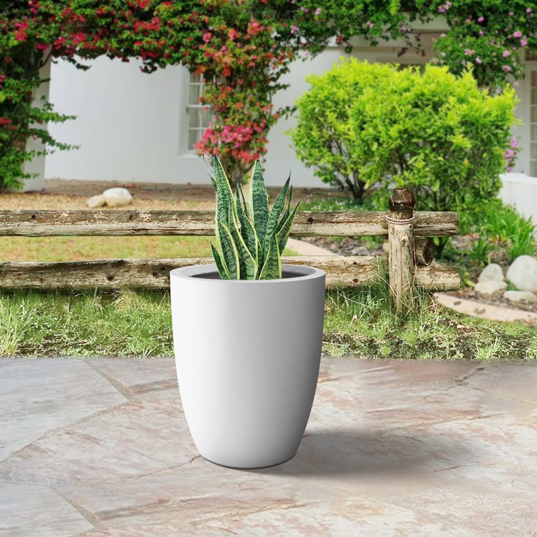 Plantara 18" H Solid White Concrete Round Flower pot, Modern planter with Drainage Hole, Outdoor ... | Walmart (US)