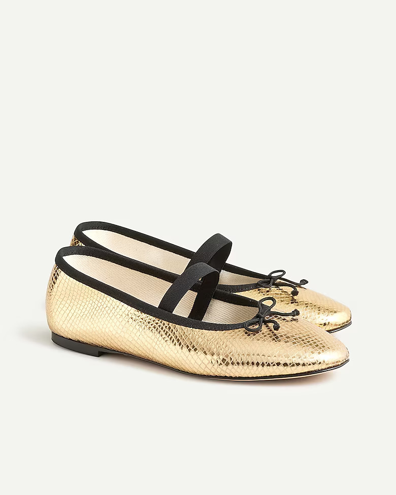 Zoe strappy flats in Italian snake-embossed leather | J. Crew US