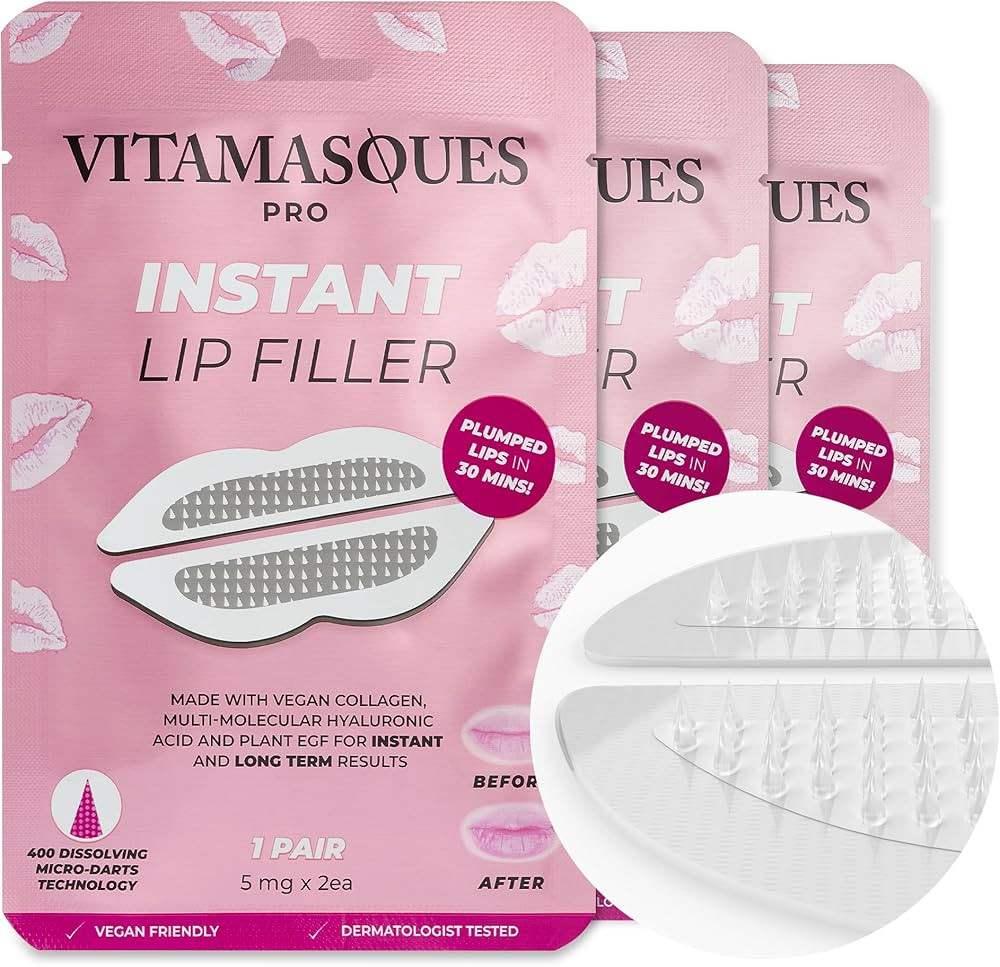 Instant Lip Filler for Plumped Lips in 30 Mins by Vitamasques, 3 Pack - Vegan Collagen, Multi-Mol... | Amazon (US)