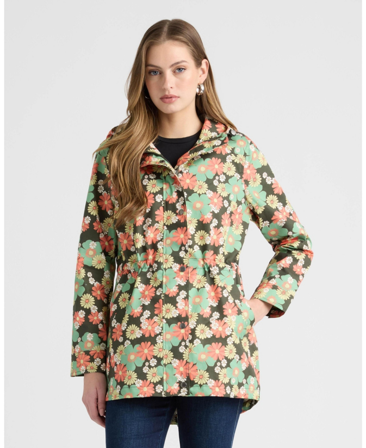 Nvlt Women's Mid Length Rain Jacket - Green floral | Macy's