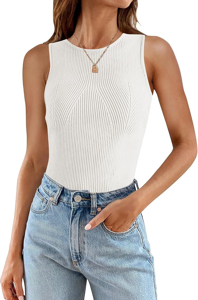 ZESICA Womens 2025 Ribbed Tank Tops Summer Sleeveless High Neck Casual Slim Fitted Basic Knit Shi... | Amazon (US)