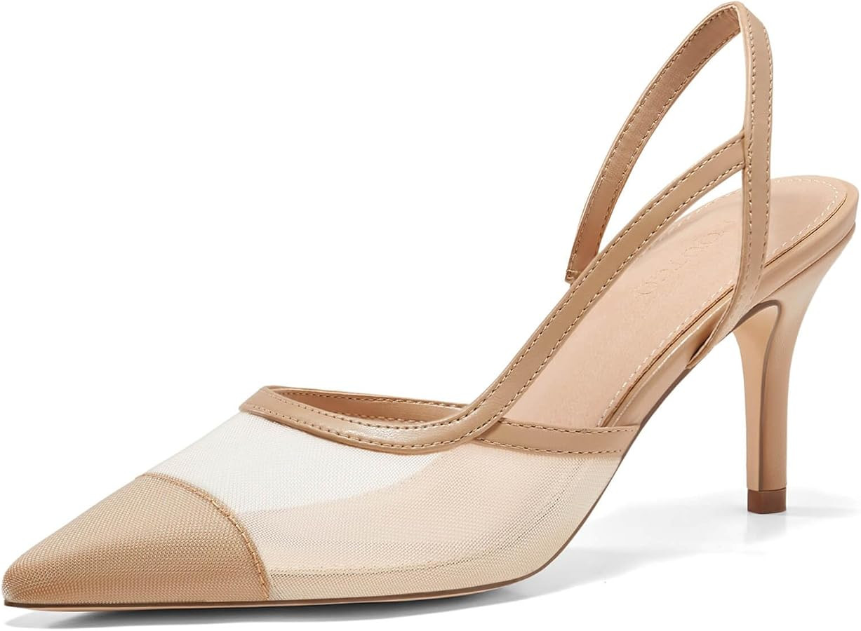 Coutgo Womens Mesh Slingback Heels Pointed Toe High Heels Pumps Slip On Party Dress Shoes | Amazon (US)