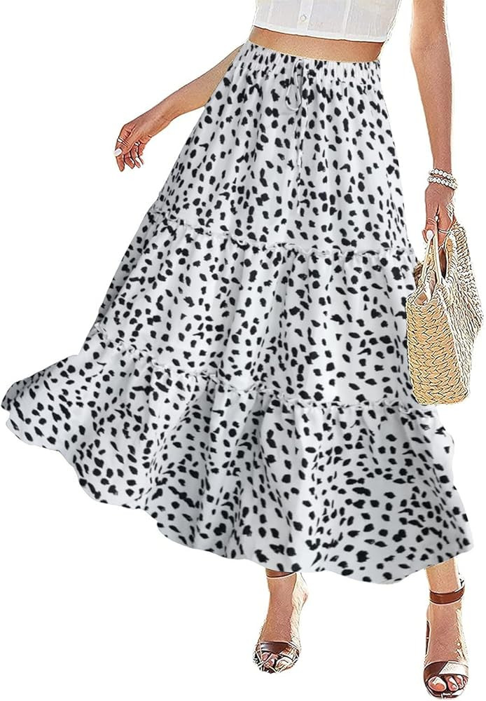 Avanova Women Ruffle High Waist Long Skirt Tiered Flowy Frill Trim A-Line Maxi Skirt | Amazon (US)