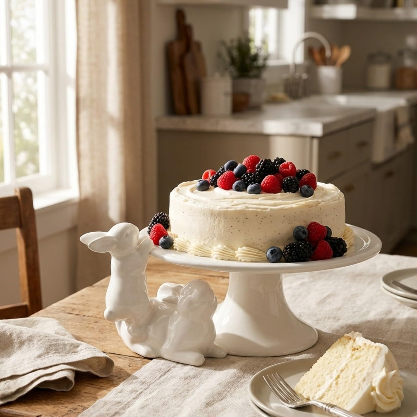 Ceramic Cake Stands Decorative Bunny - Easter Decoration Birthday Cake Display Tray for Wedding P... | Amazon (US)