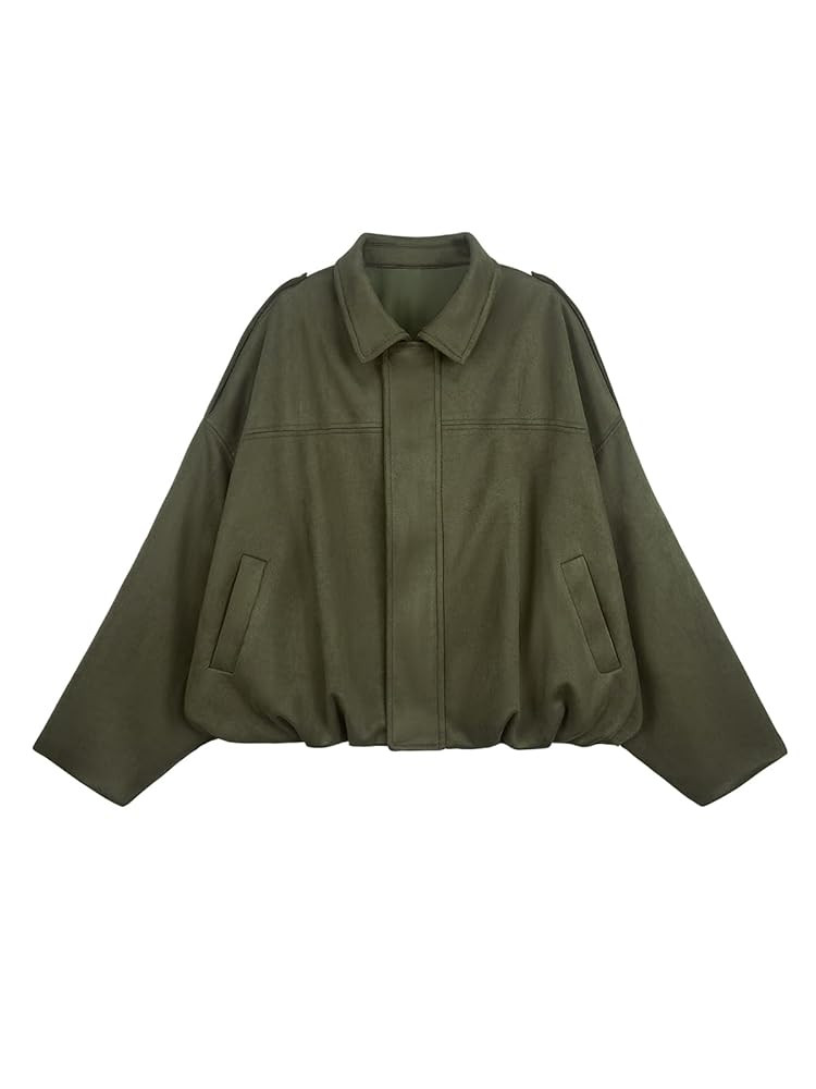 Womens Bomber Jacket Faux Suede Casual Cropped Pilot Coat Lapel Collar Causal Oversized Trendy Ou... | Amazon (US)