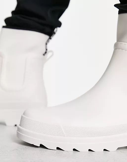 ASOS DESIGN wellington boot in white with black tape detail | ASOS (Global)