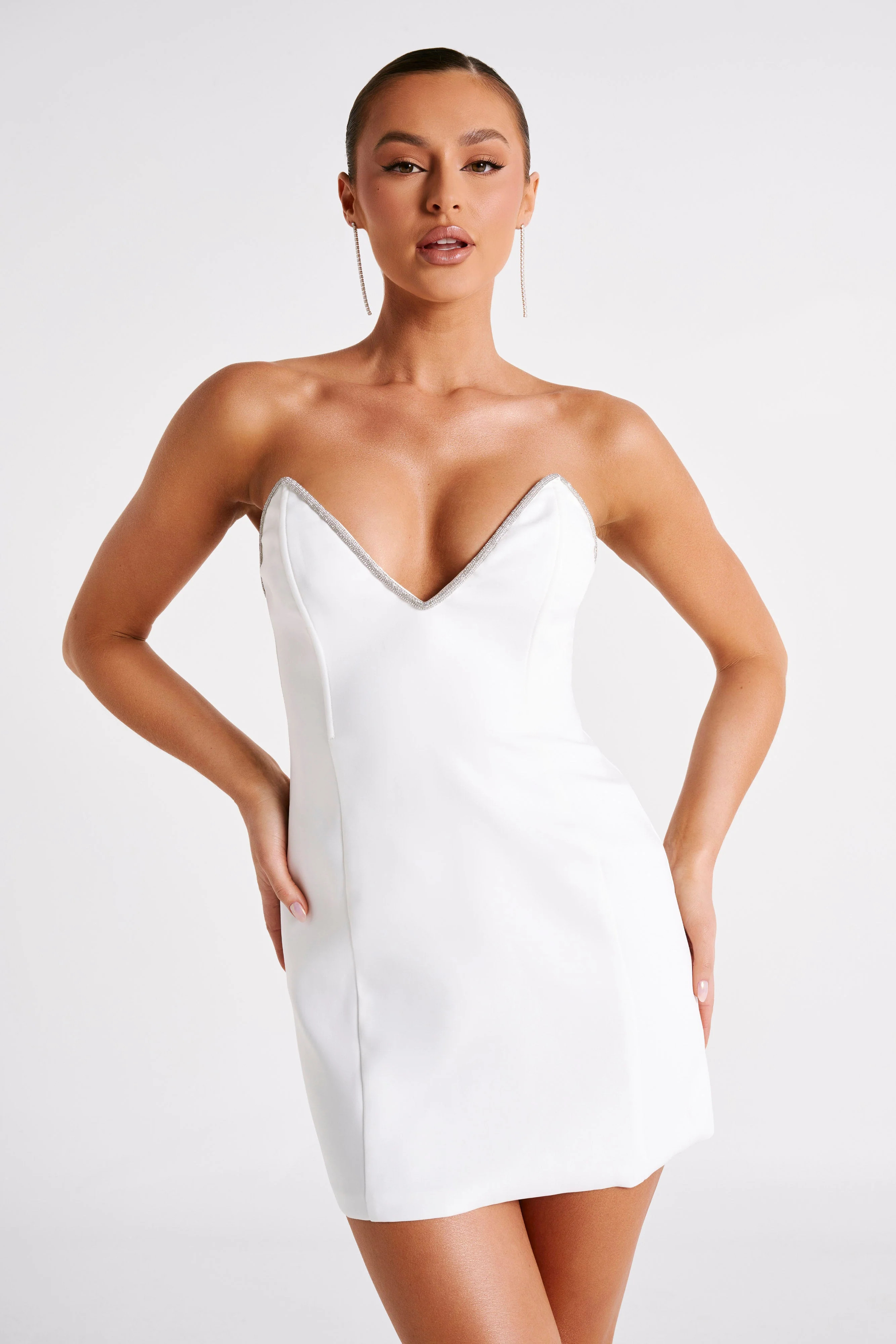 Madi Suiting Mini Dress With Diamante Rope - White | MESHKI US