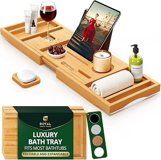 ROYAL CRAFT WOOD Bathtub Tray Caddy for Tub, Bamboo Bath Shelf, Premium Foldable Wood Bath Table,... | Amazon (US)