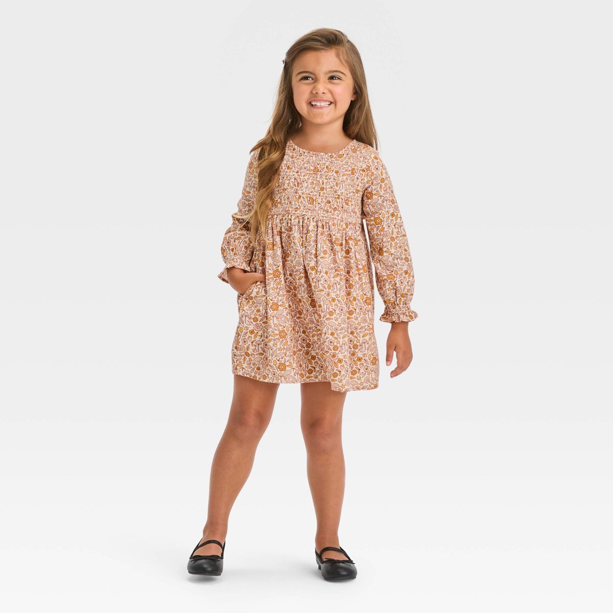 Toddler Girls' Floral Twill Long Sleeve Dress - Cat & Jack™ | Target