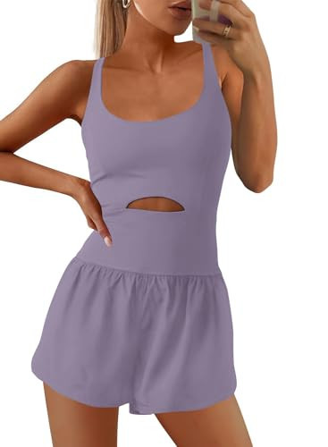 SENSERISE Womens Workout Rompers Athletic Romper Running Onesie One Piece Exercise Jumpsuits Gym Yoga Outfits(Dusty Purple,M) | Amazon (US)