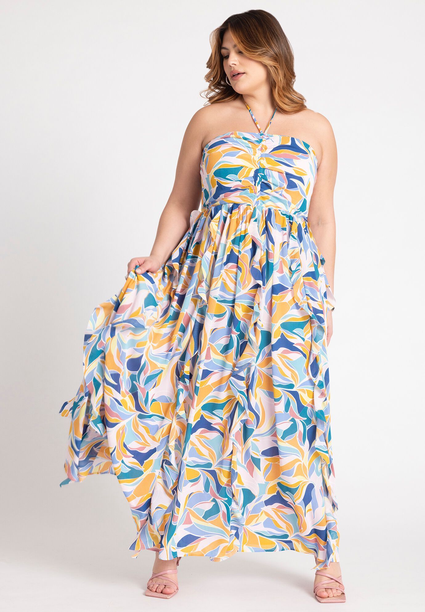 Halter Neck Ruffle Maxi Dress | Eloquii