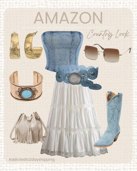 AMAZON- Country Look

Country concert outfit, Nashville look, Nashville outfit, country outfit, maxi skirt, white ruffle and lace maxi skirt, flowy skirt, denim top, denim tube top, denim strapless top, blue western belt, chunky western belt, baby blue western boot, western boot, cowgirl boot, cowboy boot, fringe leather bucket bag, fringe handbag, chunky bangle, western jewelry, turquoise and gold bangle, chunky gold hoop earrings, gold and brown sunglasses, square sunglasses



#LTKStyleTip #LTKFindsUnder50 #LTKFindsUnder100