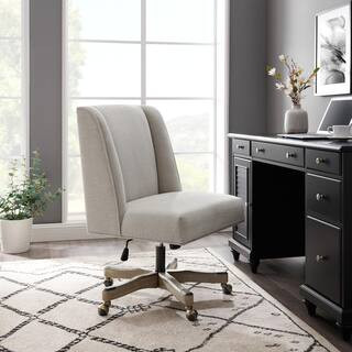 Linon Home Decor Draper Natural Linen Upholstered Swivel Office Chair THD02877 | The Home Depot