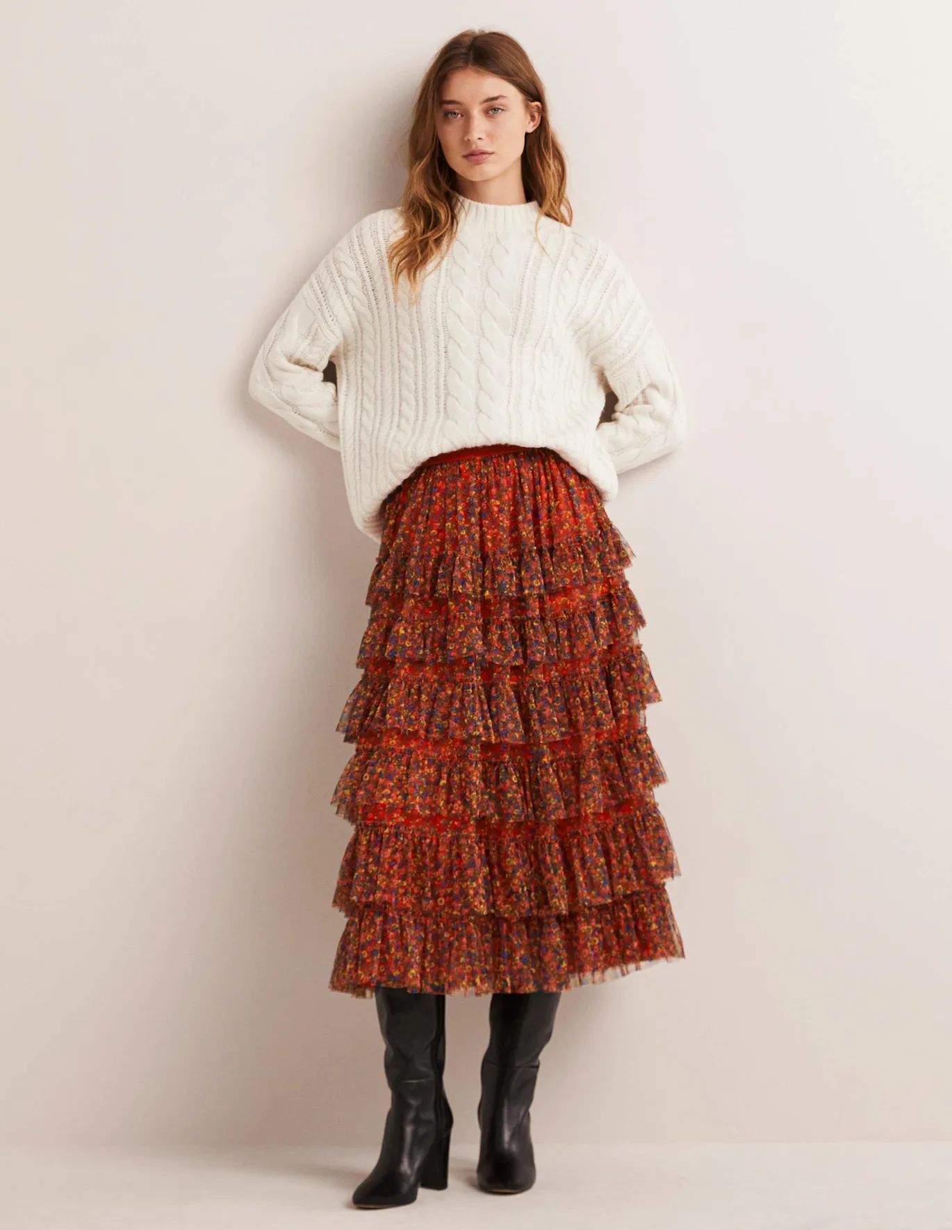 Ruffle Tulle Midi Skirt - Rocket Red, Floral Terrace | Boden (US)