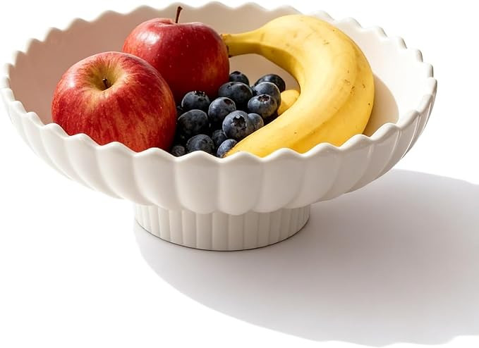 Large Decorative Bowl, 10.6-Inch Handmade Modern Ceramic Centerpiece Bowl with Scalloped Edge, Pe... | Amazon (US)
