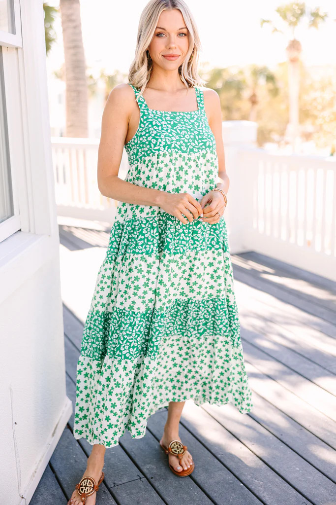 What You Love Green Ditsy Floral Midi Dress | The Mint Julep Boutique