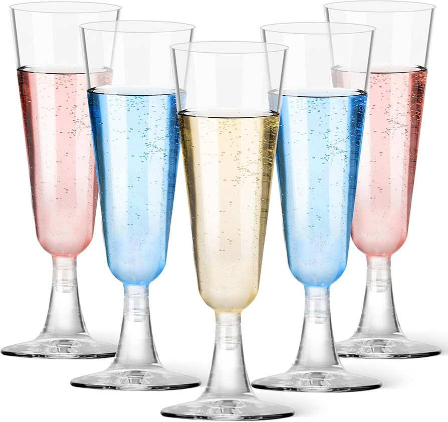 GuanQiao Plastic Champagne Flutes 20 Pack, 5.5 Oz Clear Disposable Plastic Champagne Glasses, Win... | Amazon (US)