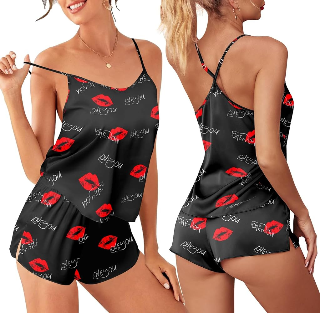 Ekouaer Silk Pajamas Set for Women Satin Lingerie Pjs Cami Top and Shorts Soft 2 Piece Nightwear | Amazon (US)