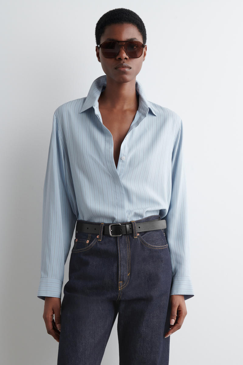 COS Women's Relaxed Striped Shirt in Blue | Viscose | Size: 16 | COS (AU)