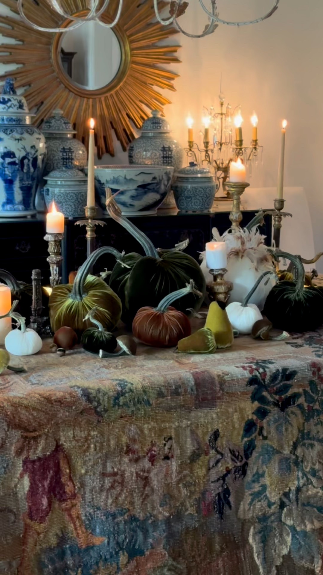 Autumn begins when the gorgeous velvet pumpkins from @hotskwash adorn my home. Each unique piece is skillfully handmade by artisans. This year I opted for pumpkins, pears, and mushrooms in shades of moss and deep greens.  How do you make your home beautiful, timeless, and cozy in the fall? 🍁

#LTKSeasonal